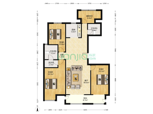 君府园 3室1厅3卫 161平方