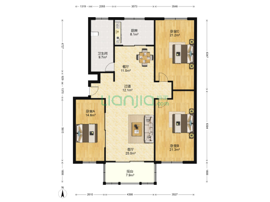 世纪花园夏溪园 3室2厅1卫 143平方