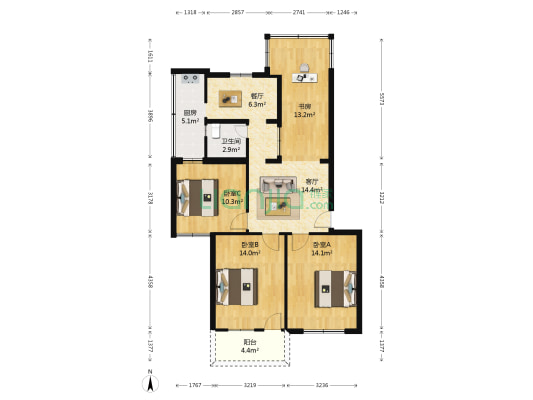 省城乡规划设计院单位宿舍 4室2厅1卫 96平方