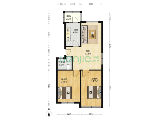 即发共和小区 2室1厅1卫 77平方