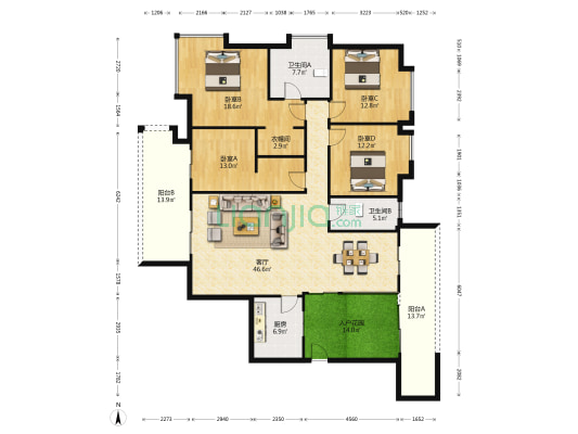 富力丽港中心 4室1厅2卫 189平方