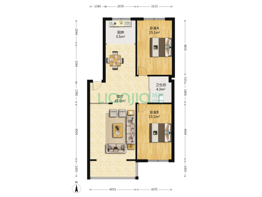 伟业花园 2室1厅1卫 108平方