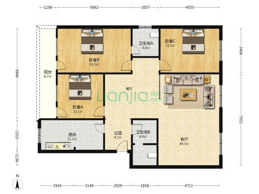 凤翔路小区 3室1厅2卫 147平方
