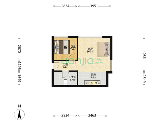 阳光城MODO自由区 1室1厅1卫 61平方