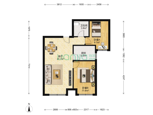 英国宫一期(固安) 2室1厅1卫 77平方
