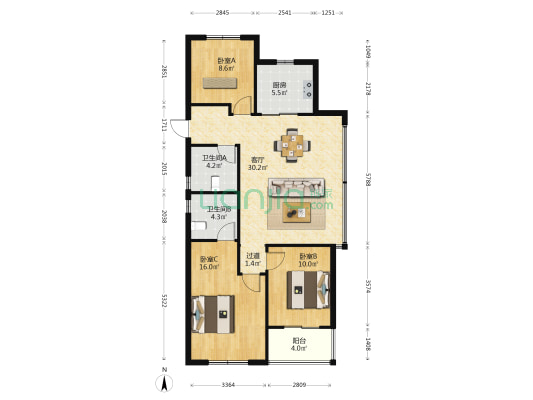 香悦和鸣府 3室1厅2卫 103平方