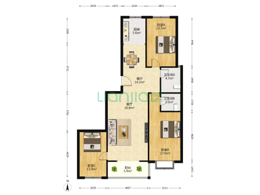 水悦雅居 3室2厅2卫 145平方