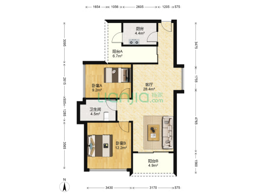 裕豪轩 2室1厅1卫 81平方