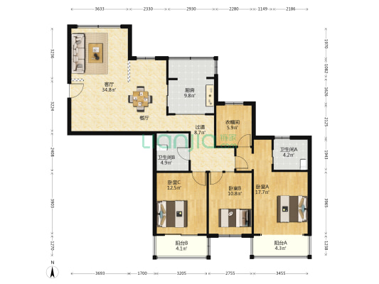 明杨豪苑 3室1厅2卫 158平方