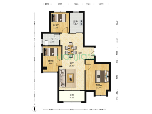 梅芳嘉园 3室1厅1卫 109平方