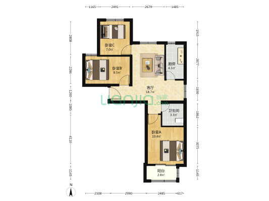 黑山A2区 3室1厅1卫 86平方