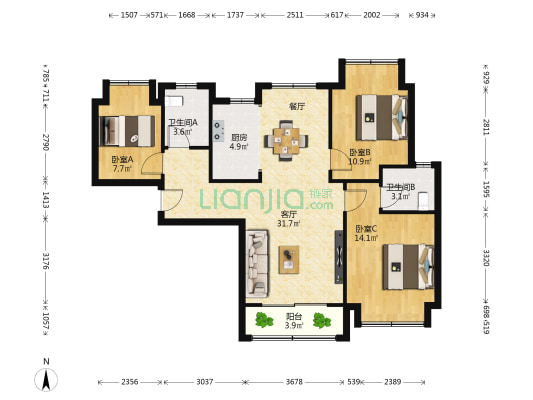 华景润府 3室1厅2卫 102平方