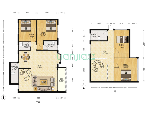 安华大厦 4室1厅4卫 189平方