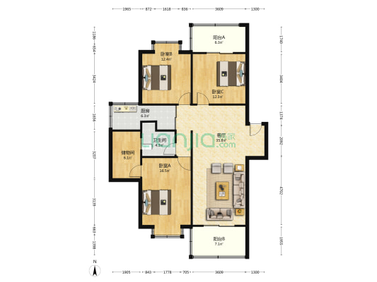 金座花苑 3室1厅1卫 125平方