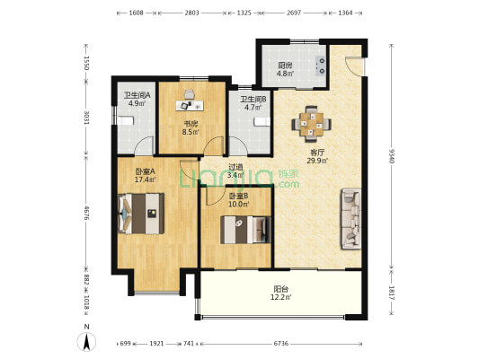 五龙云璟 3室1厅2卫 123平方