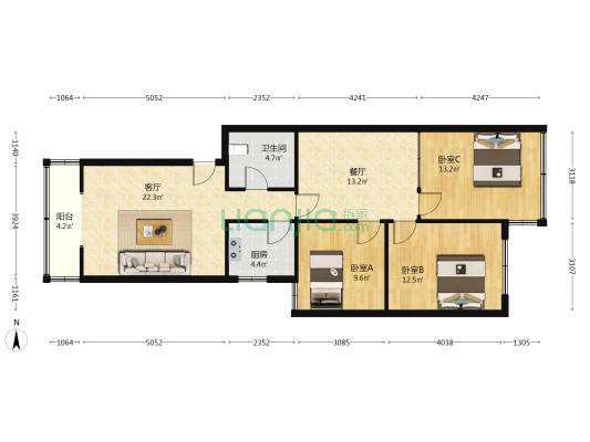 五中北院 3室2厅1卫 99平方