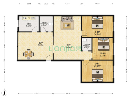兴隆佳园 3室2厅2卫 124平方