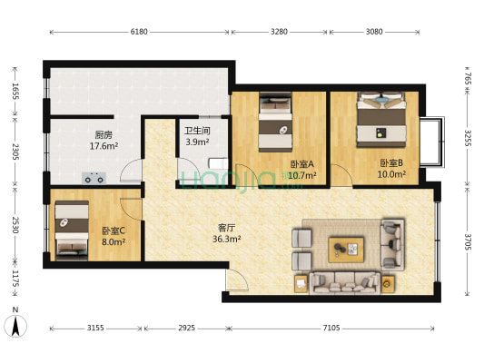 绿岛街72号 3室1厅1卫 95平方