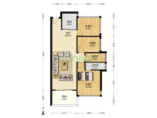 鑫域香舍 3室1厅1卫 81平方