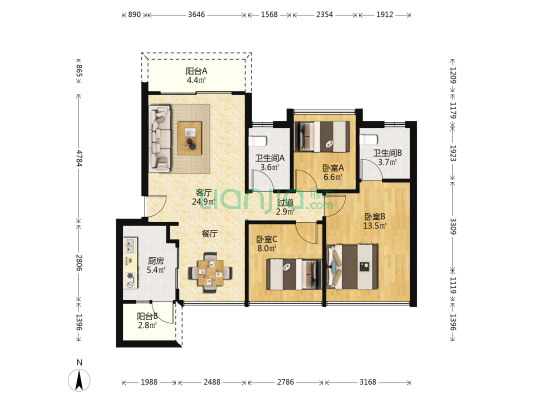 金山谷九期 3室1厅2卫 98平方