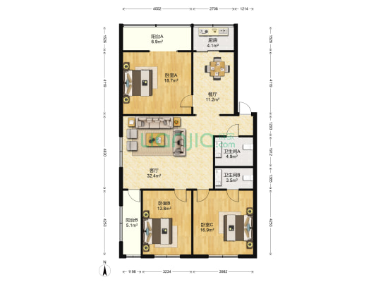 古都小区 3室2厅2卫 150平方