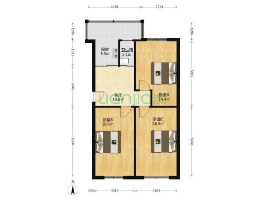 八中宿舍 3室1厅1卫 80平方
