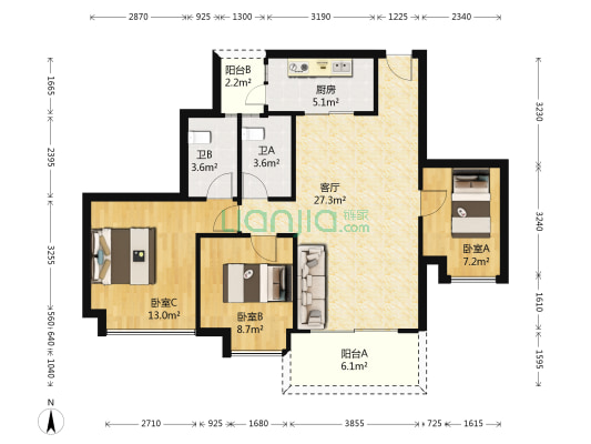 时代城六期 3室1厅2卫 93平方