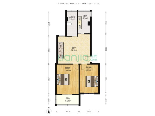 桥弄新村 2室1厅1卫 78平方