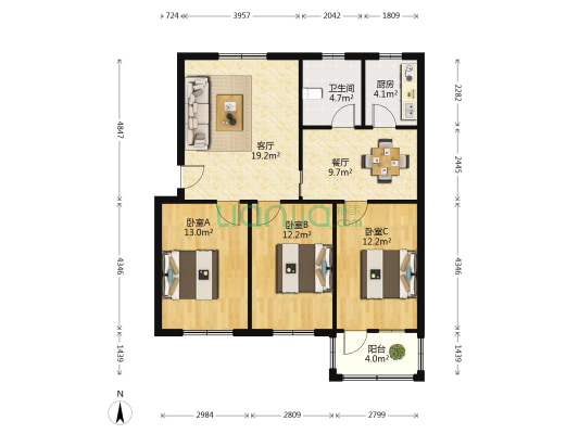 县运输公司家属院 3室2厅1卫 95平方