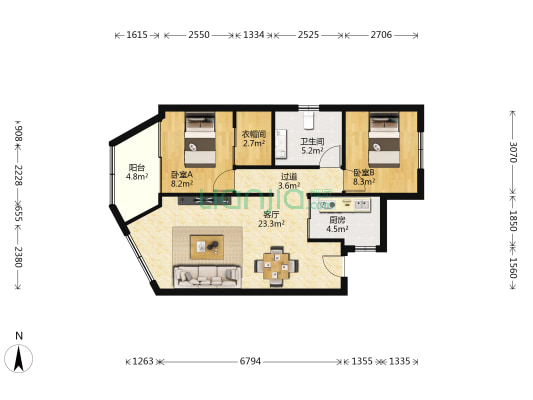 联农大厦 2室1厅1卫 88平方