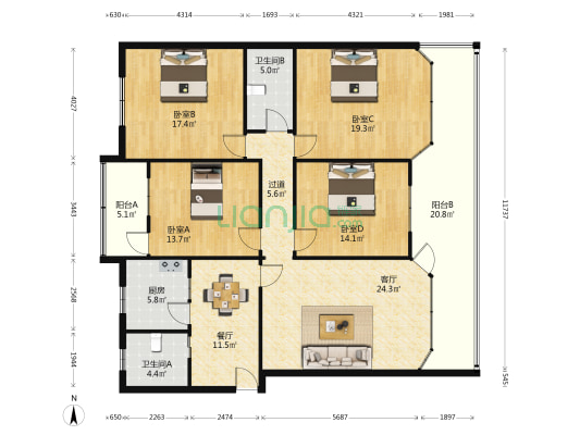 金通家属院 4室2厅2卫 152平方