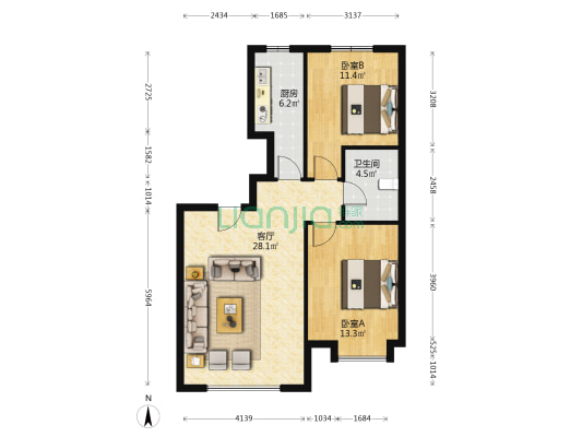 新旺园 2室1厅1卫 92平方