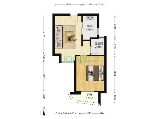保利叁仟栋二期 1室1厅1卫 47平方