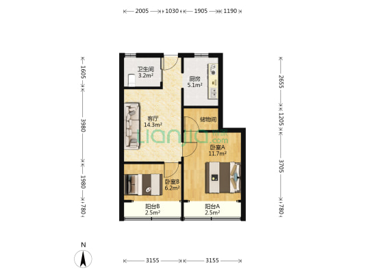 双阳一村 2室1厅1卫 61平方