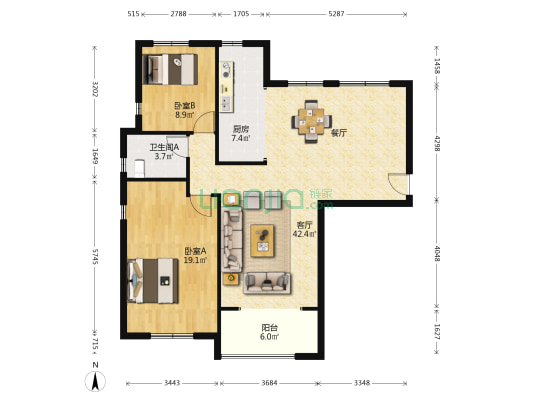 中铁西江悦 2室1厅1卫 109平方