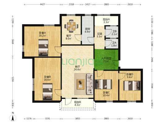 南门路 4室2厅2卫 119平方