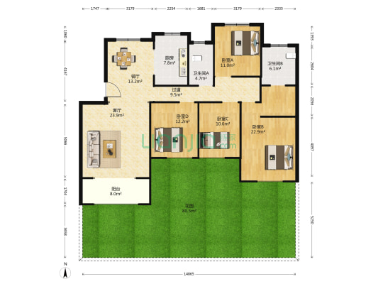 拉菲公馆 4室2厅2卫 163平方
