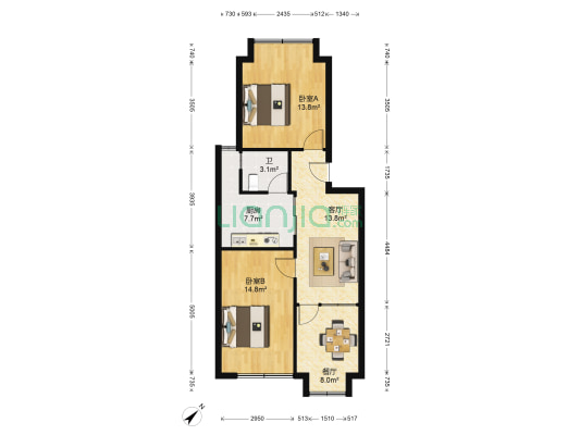 理想莲花苑 2室2厅1卫 71平方