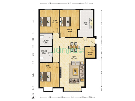 中广·西苑华府 3室1厅2卫 160平方