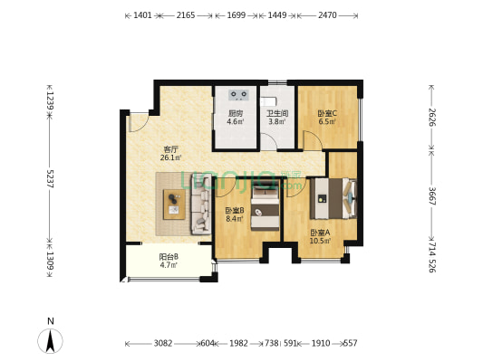 万丰盛大楼 3室1厅1卫 74平方