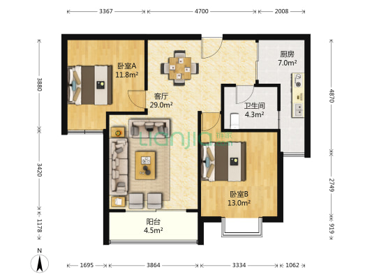湖岸名家南区 2室1厅1卫 88平方