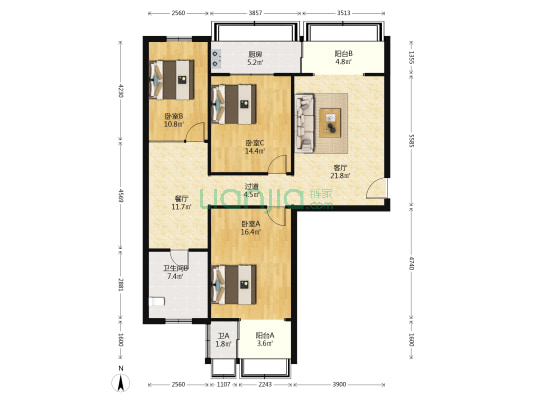河北省军转干部宿舍 3室2厅2卫 124平方