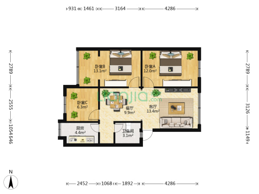 西坝新村035号 3室2厅1卫 69平方