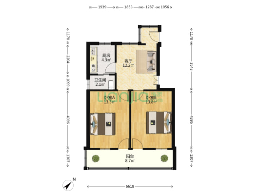 龙虎山路 2室1厅1卫 62平方