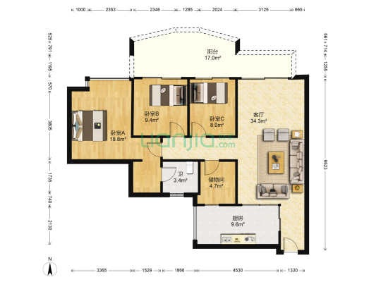 金都花园 3室1厅1卫 133平方