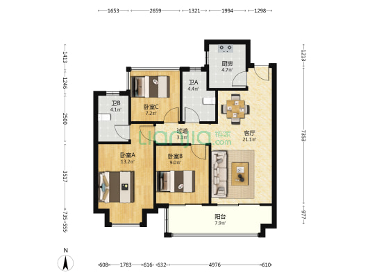 翡翠正荣府 3室1厅2卫 100平方