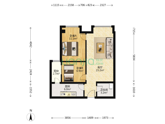 中铁瑞景汇中心 2室1厅1卫 69平方
