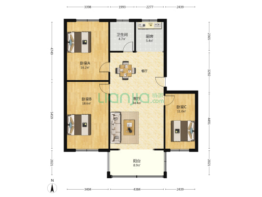 公孫庄園 3室1厅1卫 119平方