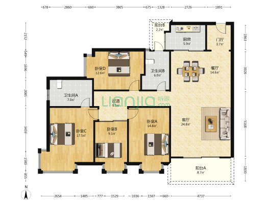 福隆公寓 4室2厅2卫 160平方