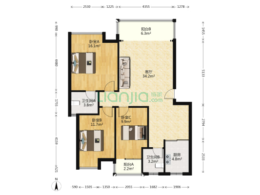 金枝御林 3室1厅2卫 106平方